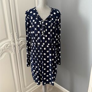 Crown & Ivy Navy and White Polka Dot Long-Sleeved Dress, sz XXL